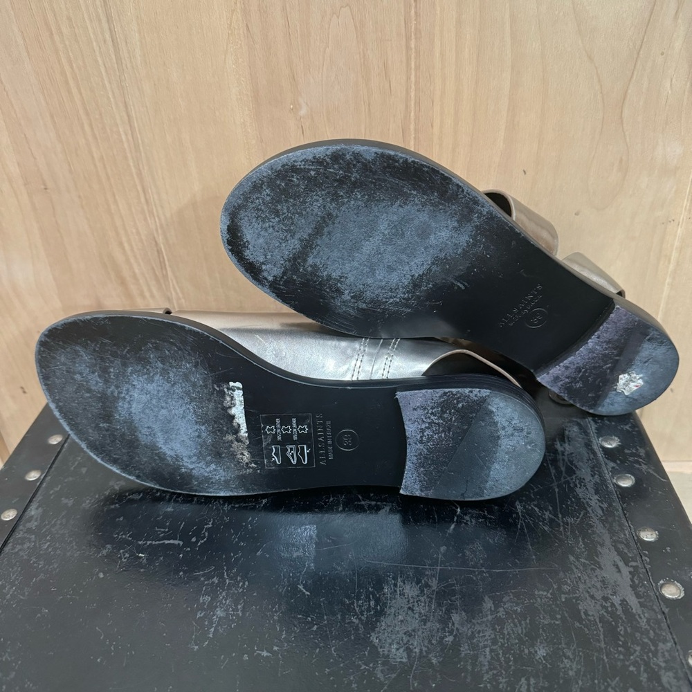 All Saints Leather Pewter Webber Flat Sandals Metallic Size EU 39 - Picture 13 of 16
